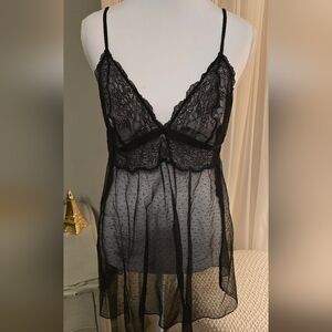 Victoria's Secret Black Sheer Lace Nighty